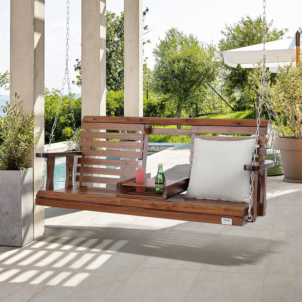 Wooden Porch Swing 5 ft, Patio Bench Swing for Courtyard & Garden, Upgraded 880 lbs Strong Load Capacity, Heavy Duty