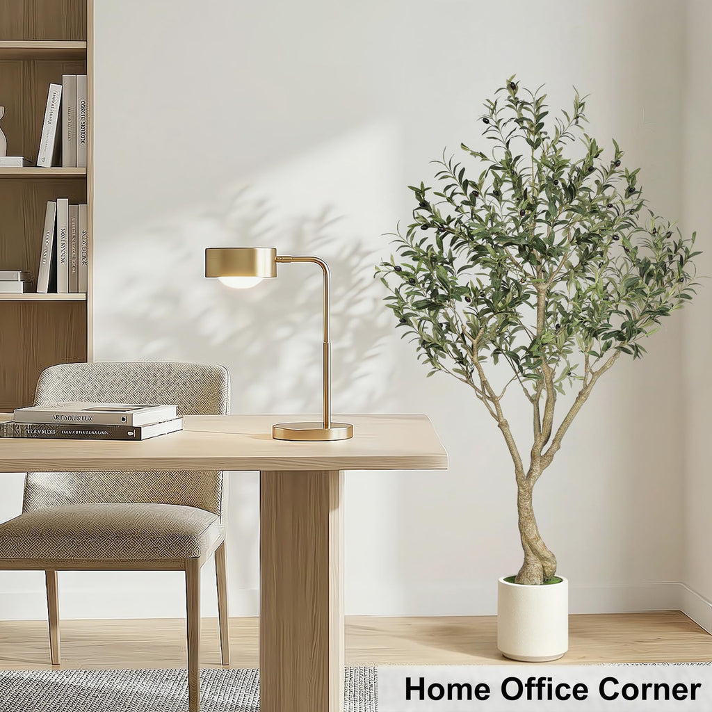 Olive Tree 6ft with Sturdy White Planter, Artificial Olive Tree
