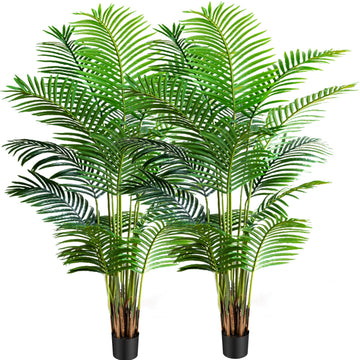 6ft Artificial Areca Palm Plant 2 Packs in Pot, Fake Cane Palm Silk Tree Indoor Outdoor, Dypsis Lutescens, 70in
