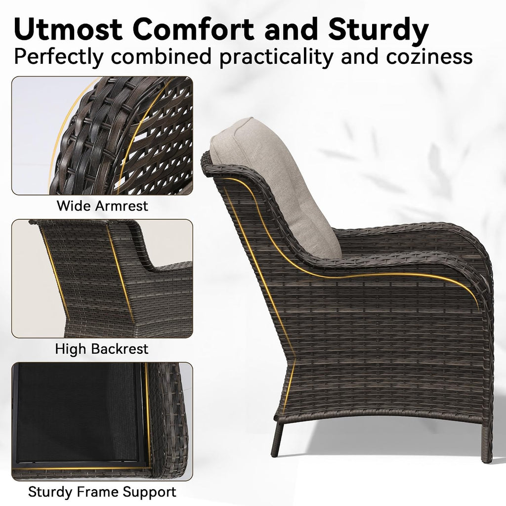 3 Seat Outdoor Couch, Wicker Patio Sofa with Thickened Olefin Cushions, High Back and Deep Seating, Hand-Woven PE