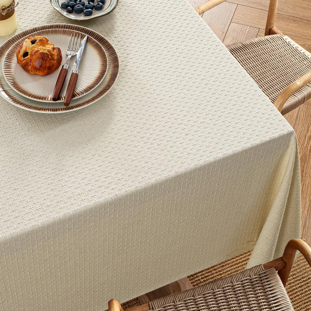 Natural Beige Linen Cotton Table Cloth Rectangle Tablecloth Spring Waterproof Spillproof Cross-Star 