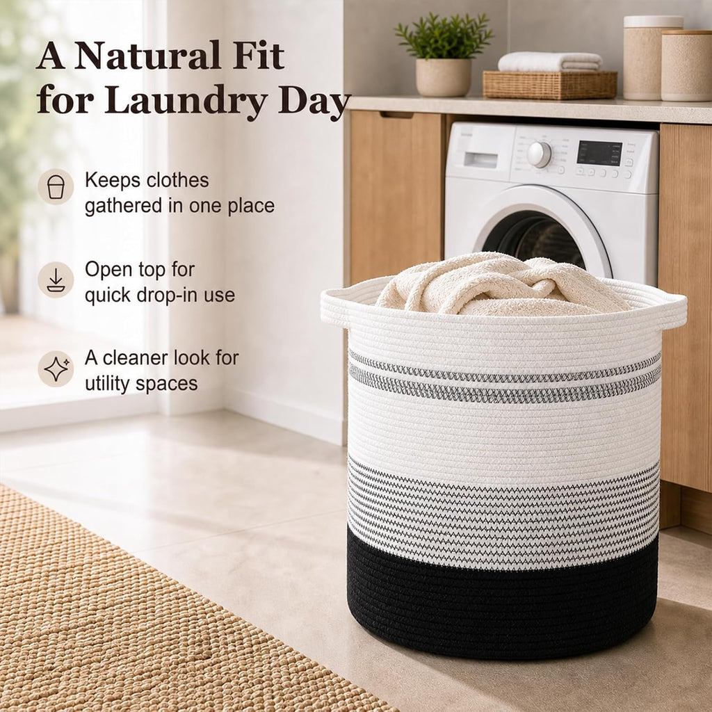 80L Laundry Hamper,Storage Basket with Handles,Decorative Basket ,Woven Storage Basket for Toys Bin,Pillows