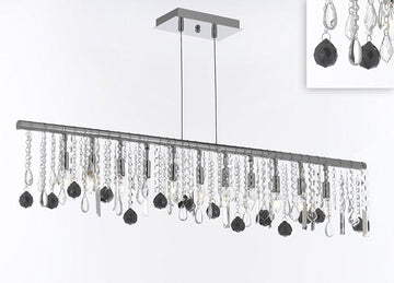 Modern Contemporary Broadway Linear Crystal Chandelier Lighting Lamp - Dressed with Jet Black Crystal Balls 48" Wide - Great for Dining Room, Kitchen, Billiard Pool Table Lighting! - J10-B95/26064/11