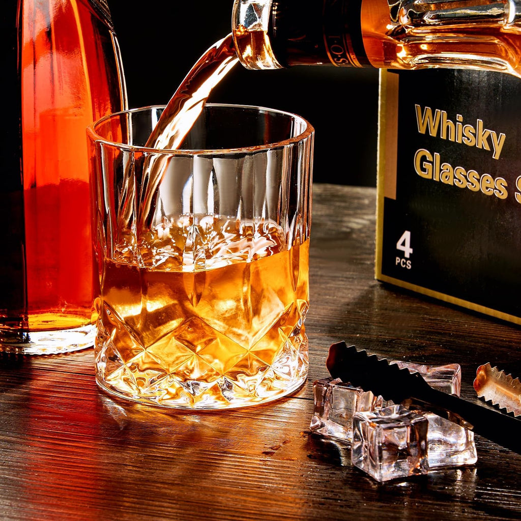 Whiskey Glasses Set of 4, Rock Glasses,11 oz Lead-Free Crystal Bourbon Glass,Old Fashioned Glass for