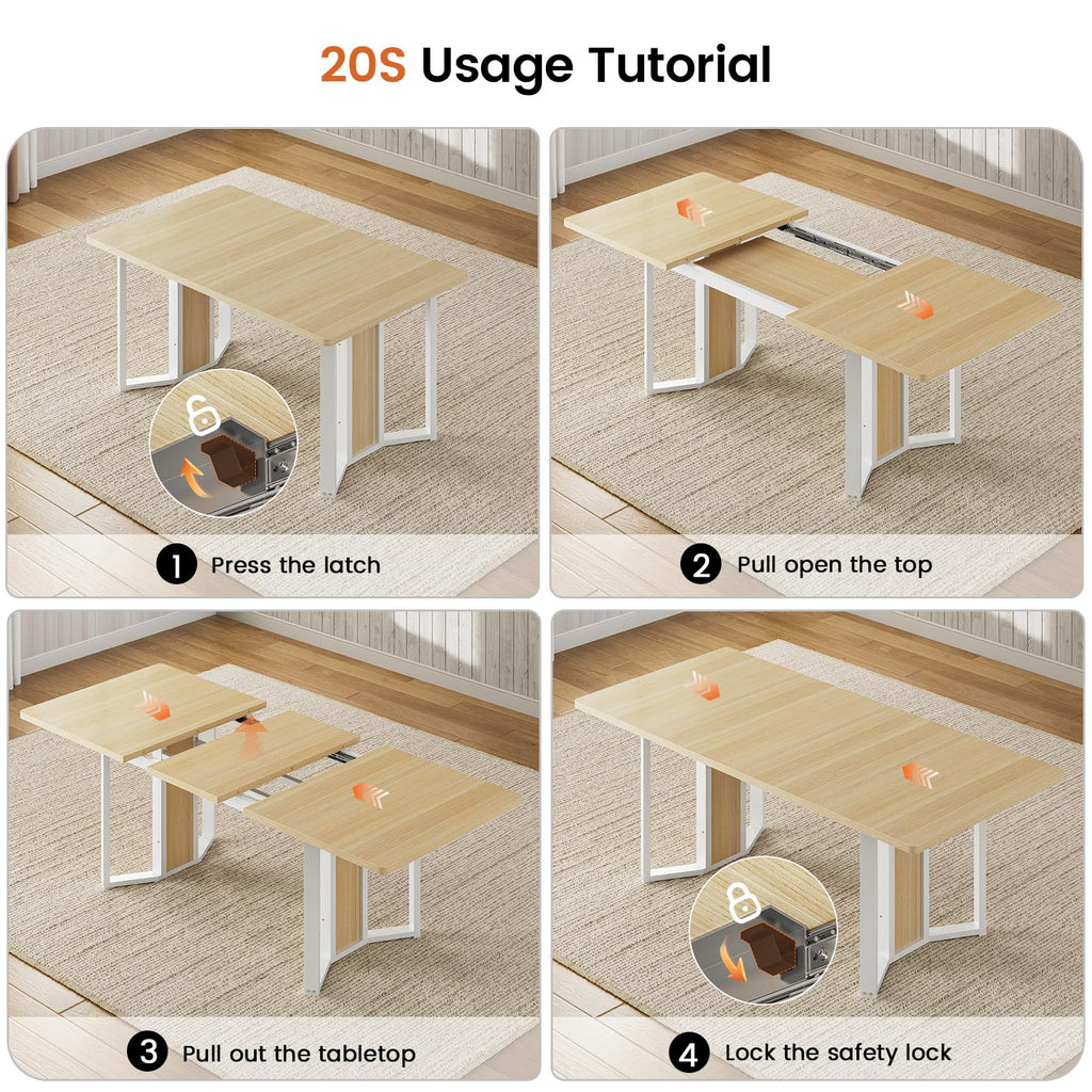 5-Piece Dining Table Set for 4-6 People, 63" Extendable Kitchen Table and 4 Cushion Chairs, Dining Room Table with