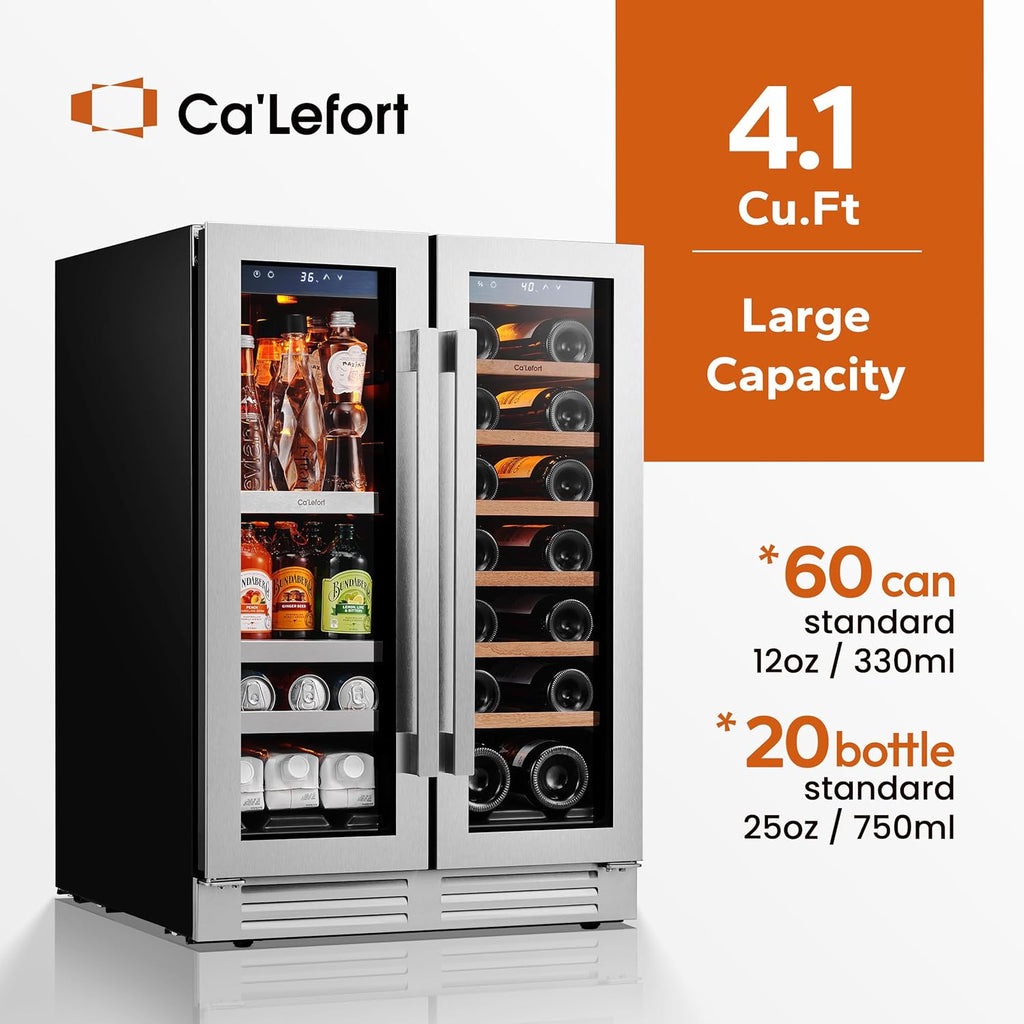 24 Inch Wine and Beverage Refrigerator, 60 Can and 20 Bottle Wine Fridge 36-72°F
