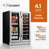 24 Inch Wine and Beverage Refrigerator, 60 Can and 20 Bottle Wine Fridge 36-72°F