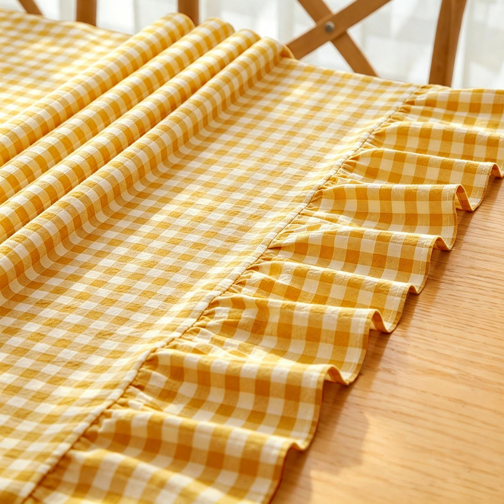 Yellow Round Gingham Tablecloth 70 Inch, Cotton Plaid Tablecloth