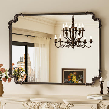 Baroque Antique Bronze Scalloped Wall Mirror 40 x 30 Vintage Rectangle Framed Baroque French Rectangular Mirror for