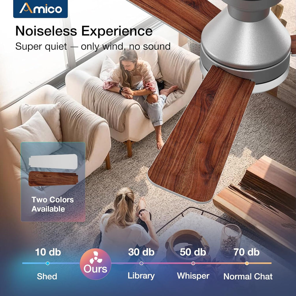Ceiling Fans with Lights, 42 inch Low Profile Ceiling Fan with Light and Remote Control, Flush Mount, Reversible, 3CCT, Dimmable, Noiseless, Silver Ceiling Fan for Bedroom, Indoor/Outdoor Use
