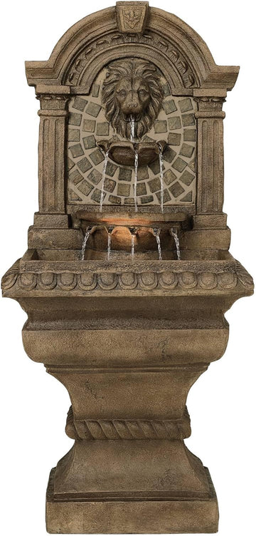 Royal Lions Head 51" High Large Italian Outdoor Decor Faux Stone Floor Fountain with Light Statue Waterfall Standing