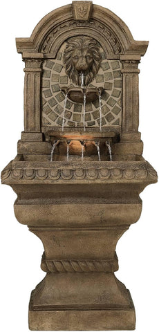 Royal Lions Head 51" High Large Italian Outdoor Decor Faux Stone Floor Fountain with Light Statue Waterfall Standing