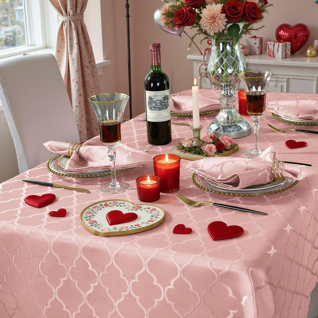 Pink Tablecloth Rectangle Jacquard, 60" x 102" Table Cloth