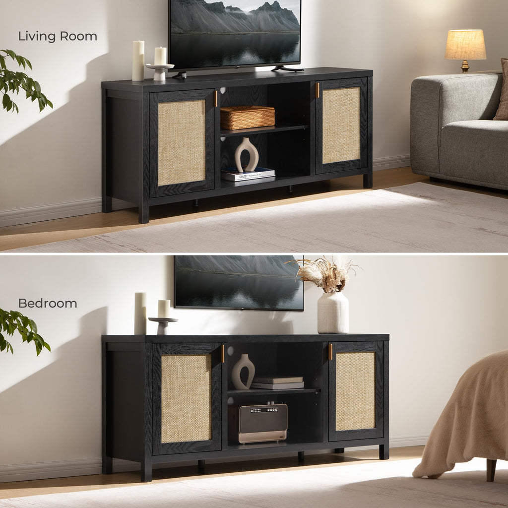 Black Rattan TV Stand 59" TV Console