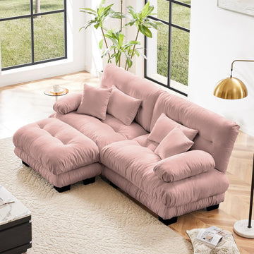 Modular Sectional Sofa Cloud Couch, Deep Seat L Shaped Couch with Ottoman, Pink Sofa Sectional Couches for Living Room