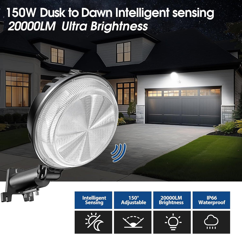 LED Barn Light, 150W 20000LM Dusk to Dawn Outdoor Security Light, 150° Adjustable Angle with Photocell Sensor, 6500K