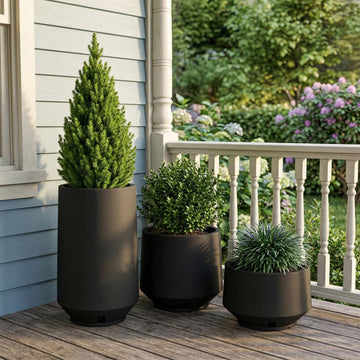 Berlin Set of 3 Planters, Indoor Outdoor Plant Pots with Drainage Hole and Saucer, Modern Planters , Porch, Entryway