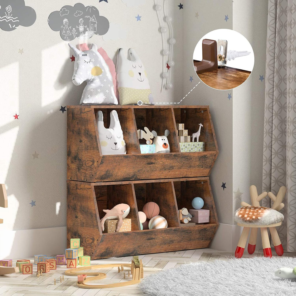 Toy Storage Cubby, Kids Bookshelf, Stackable 3-Bin Toy Storage Cabinet, Bookcase Footboard, Children's Toy Shelf
