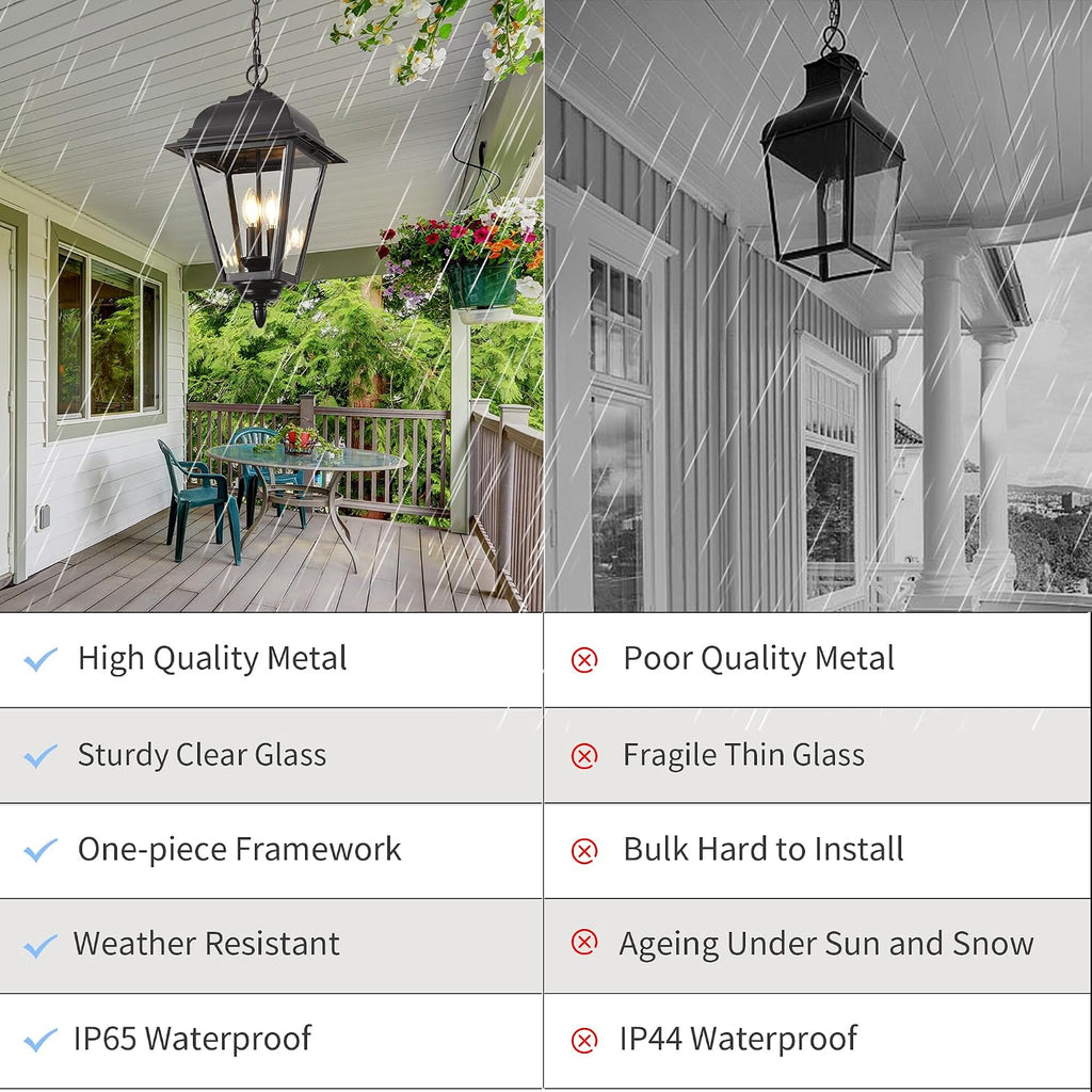 Outdoor Pendant Light, 3-Light Exterior Hanging Porch Light