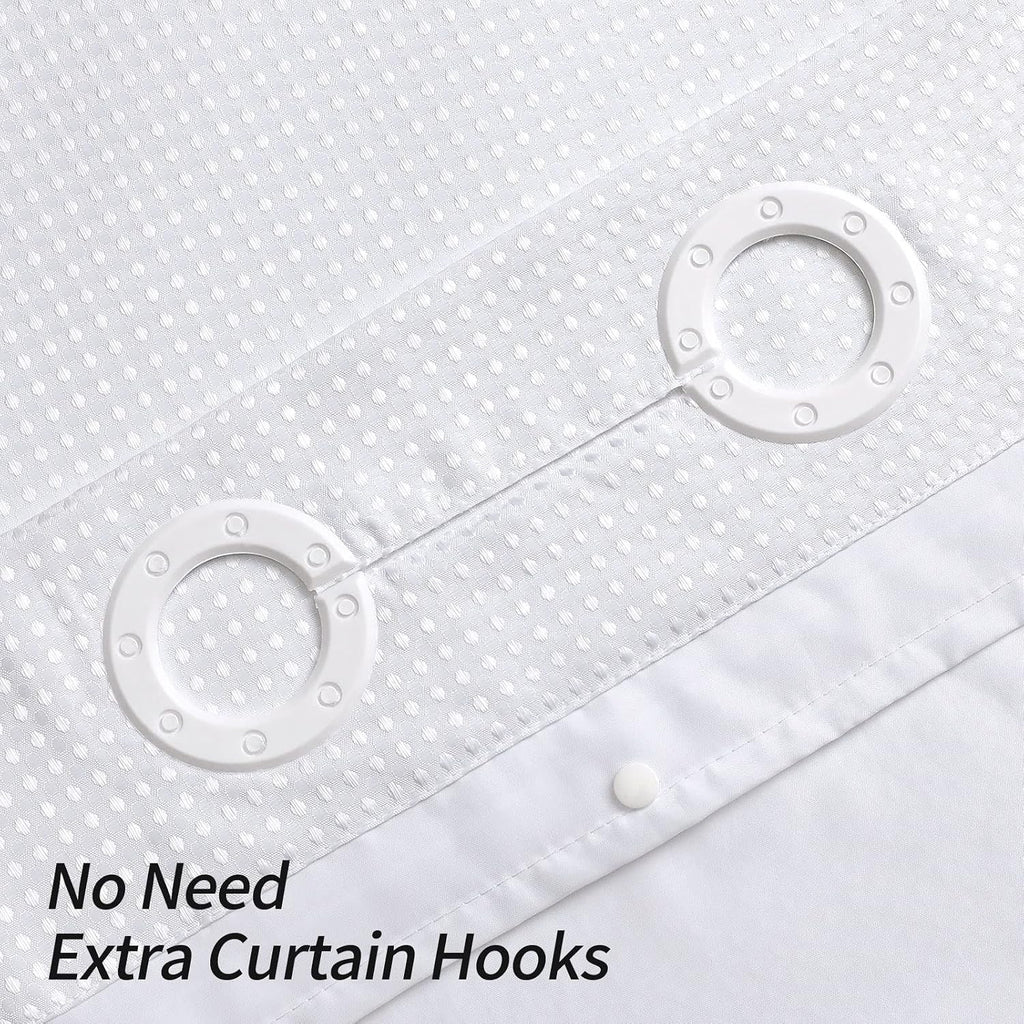 No Hooks Need White Shower Curtain Liner Set, Modern Weave Fabric Shower Curtains with Snap-in Liner for Luxury Hotel