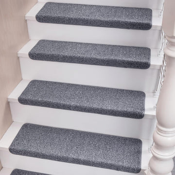 Bullnose Carpet Stair Treads Faux Sisal for Wooden Steps Indoor | Set of 14 Anti Slip Indoor Staircase Protector Rugs