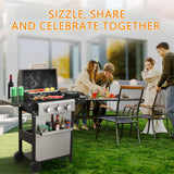 3-Burner Propane Gas Grill, 36,900 BTU Stainless Steel Cabinet Grill with Wheels, Wire Rack, and Foldable Side Tables for Outdoor Patio BBQ (Silver)
