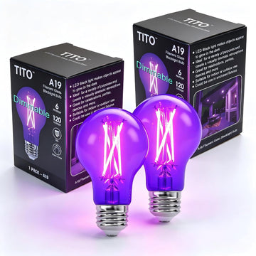 2 Pack E26 A19 UVA 395nm Dimmable Edison Filament Black Light Bulb