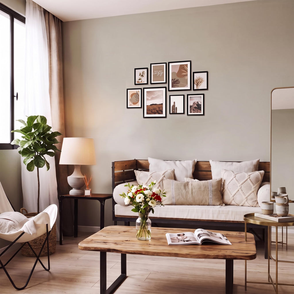 Gallery Wall Frame Set, 8 Pack Neutral Wall Decor, Black, Large