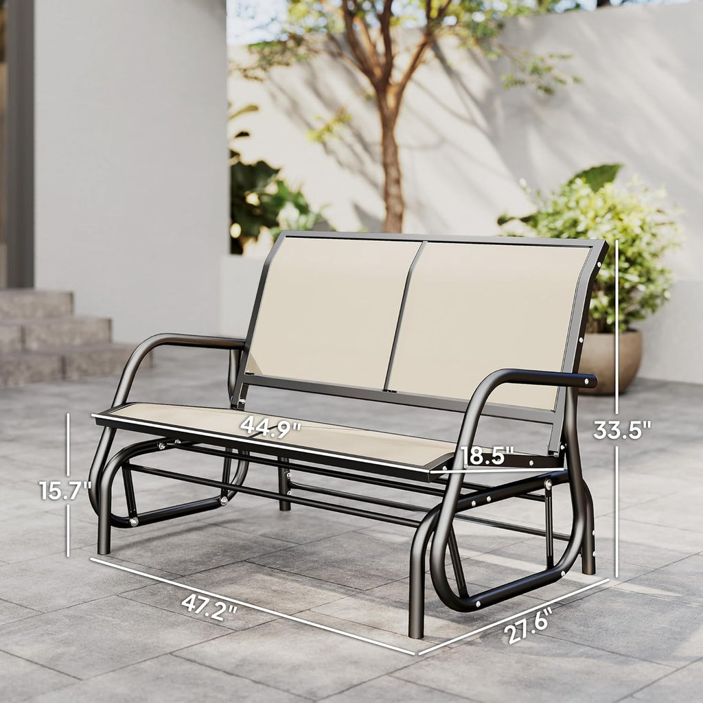 Glider Bench Chair, 2-Person Outdoor Patio Loveseat Swing Rocking Chair with Powder Coated Steel Frame, Beige Double