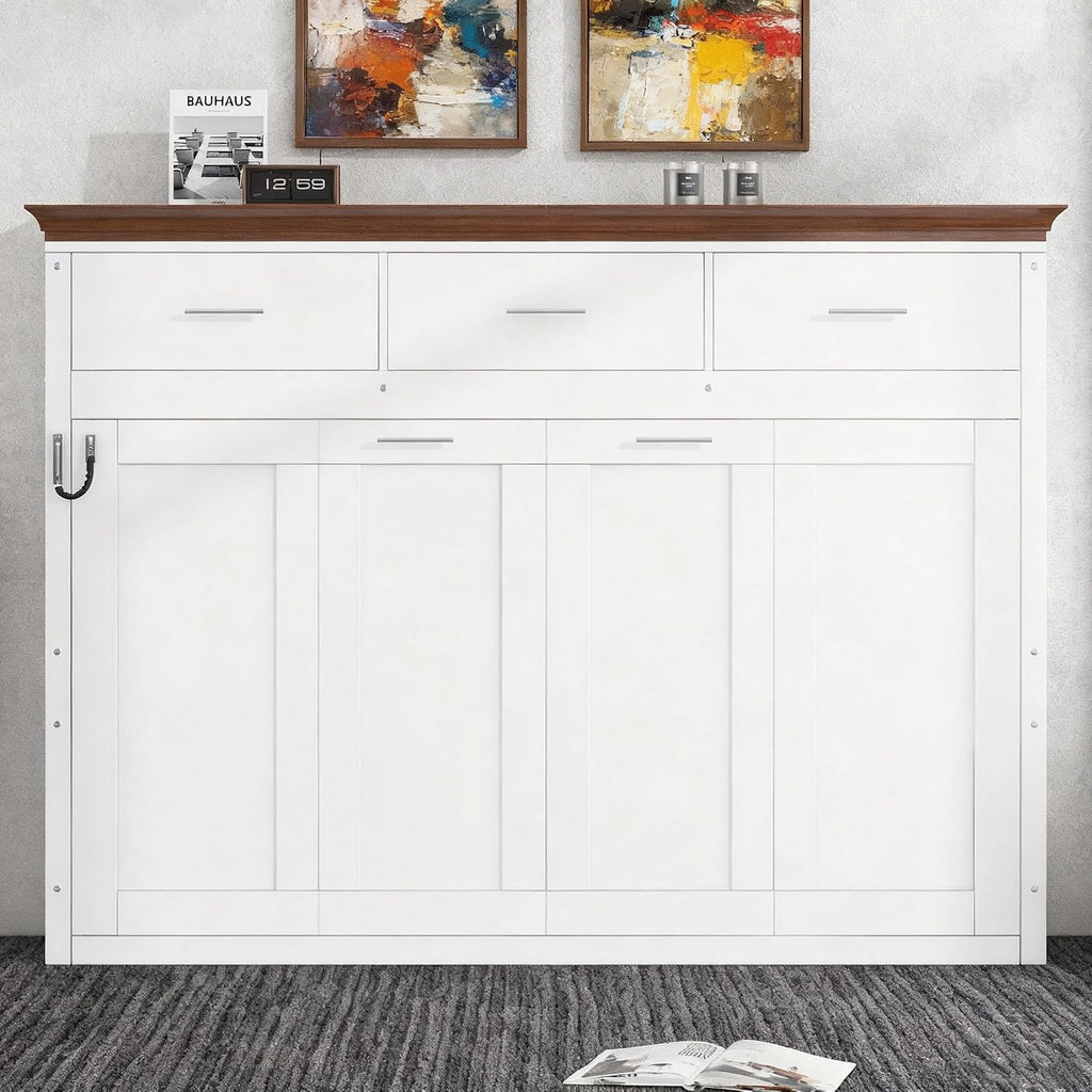 Twin Horizontal Murphy Bed with Storahe Drawers, Can be Folded into a Cabinet for Guest Room, Wood Foldable Wall Bed