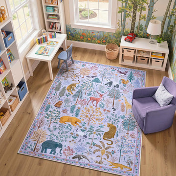 Animal Print Nursery Rugs Washable Area Rugs 5'x7', Soft Kids Room Rug Ultra-Thin Non-Slip Modern Li