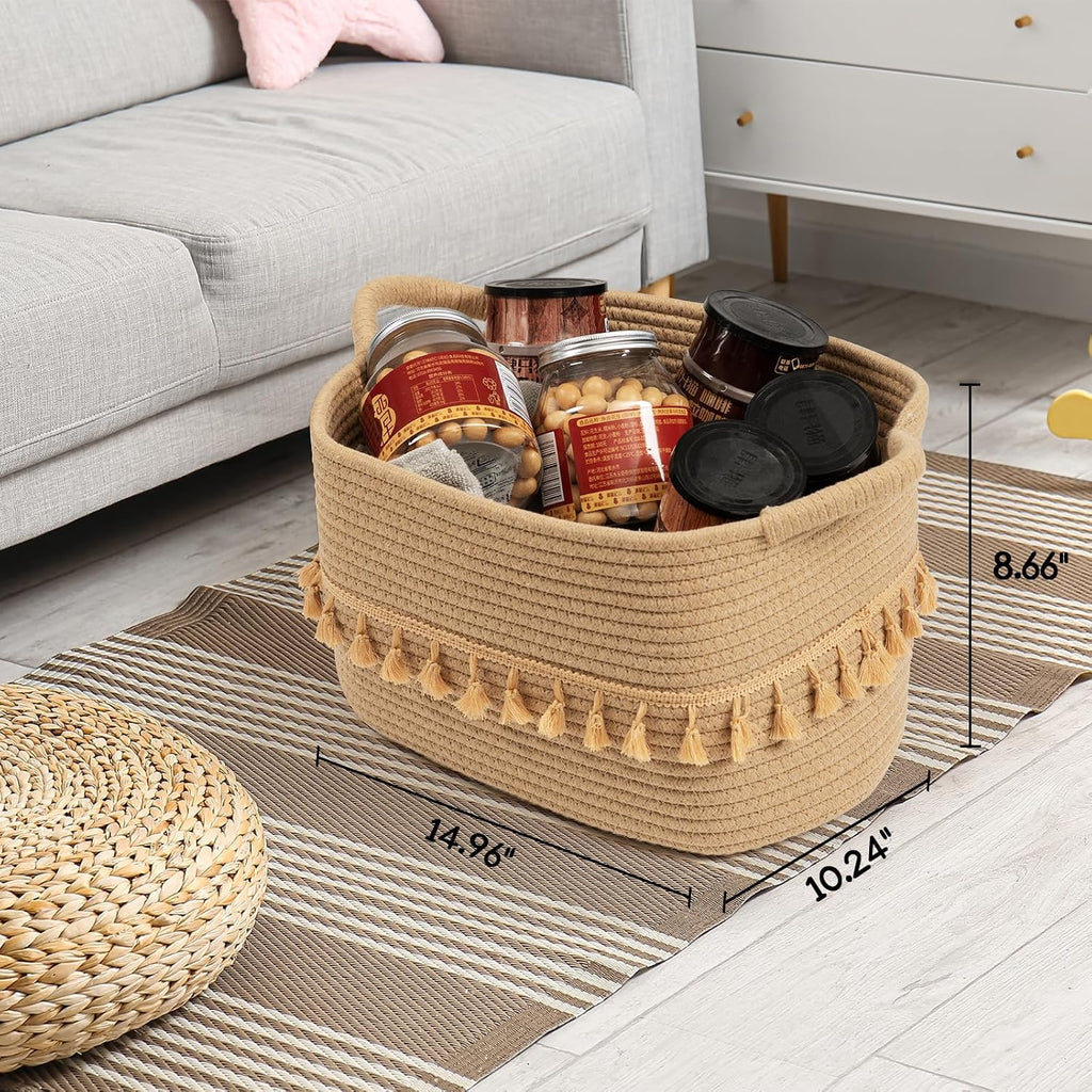 Storage Basket 3 Pack for Organizing, Rope Cotton Baskets for Toy, Clothes, Blankets, Decorative Basket , Jute
