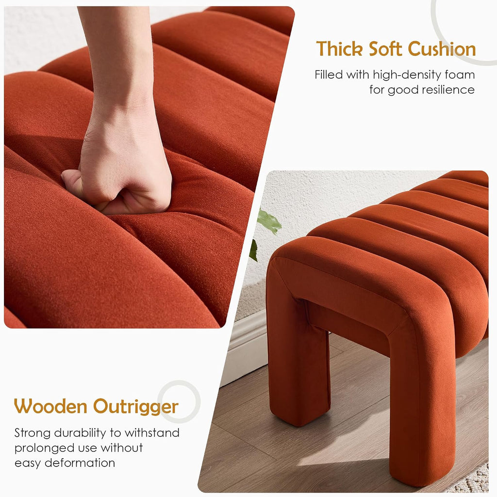 43.3" Bedroom Bench, Upholstered Entryway Bench, Modern End of Bed Ottoman with Solid Wood Legs and Adjustable Foot