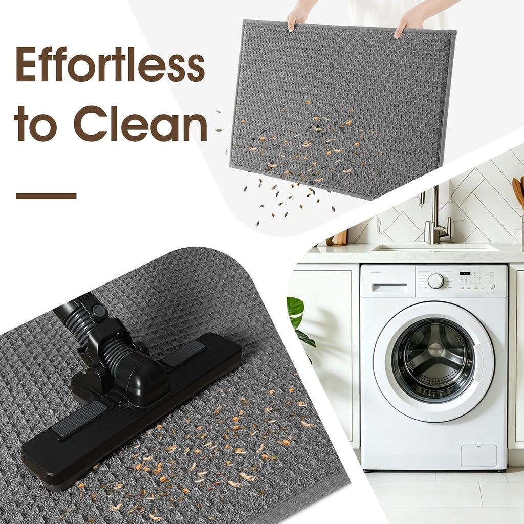 Memory Foam Bath Mat Set 3 Piece, Ultra Soft Absorbent Waffle Bathroom Rugs, Super Non-Slip PVC Backing Bath Rug