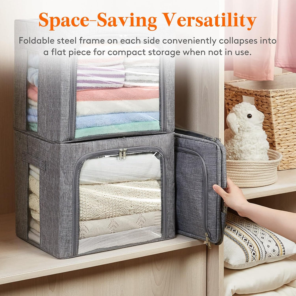 Clothes Storage Bins with Metal Frame, Stackable Storage Box, Foldable Clothing Storage Bins with Lids, 40L Storage