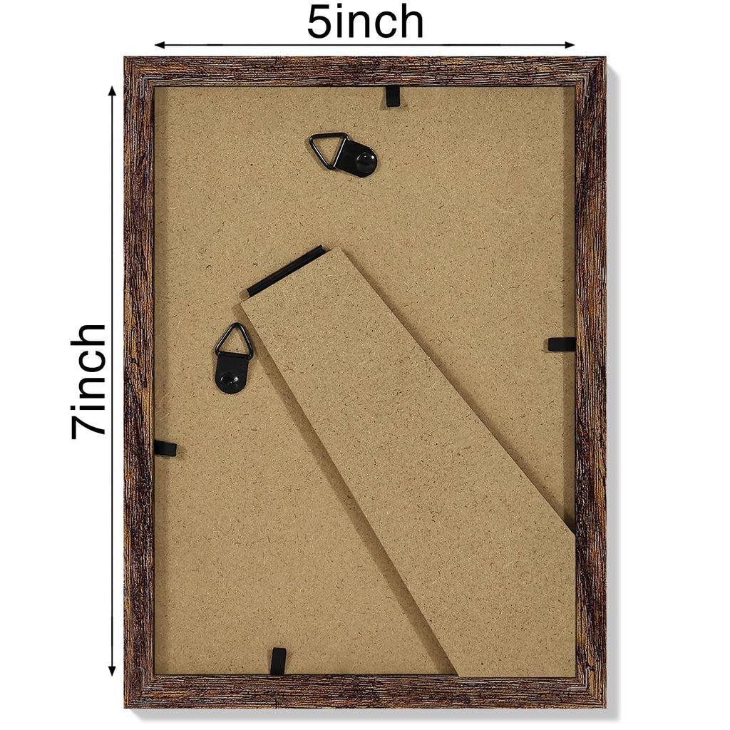 5x7 Picture Frames Set of 4, for Wall or Tabletop, Rustic Brown