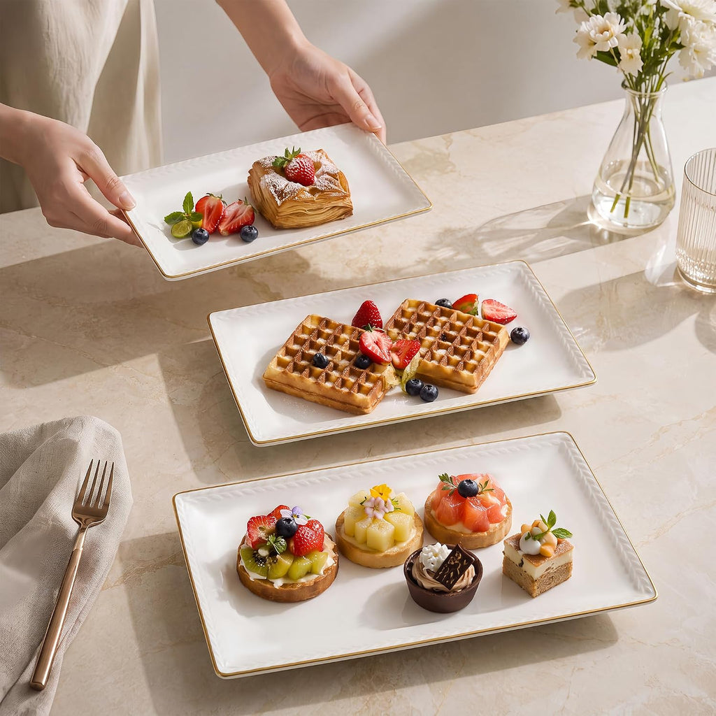 Ceramic Serving Platter Set | 16"/14"/12" Rectangular Serving Trays for Entertaining at Parties and Weddings | Oven
