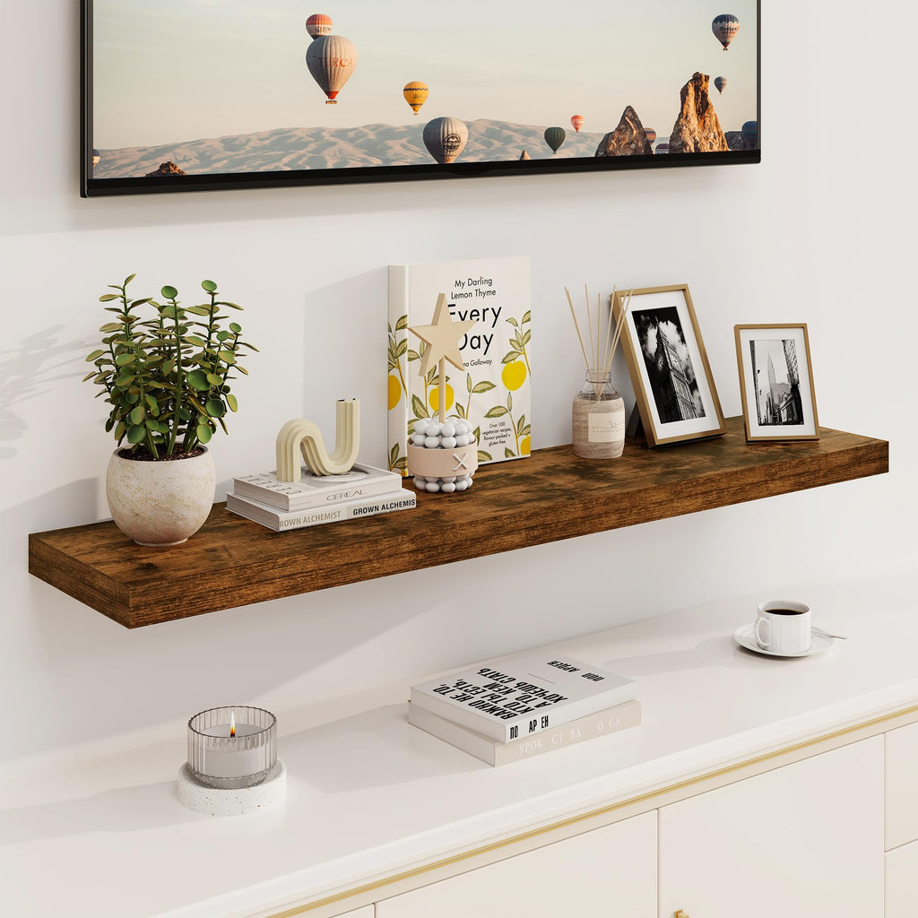 Floating Shelves, 8 Inch Deep Floating Shelves, Rustic Wood Fireplace Mantel 48 in Long, 48 x 8 Floating Wall Shelves
