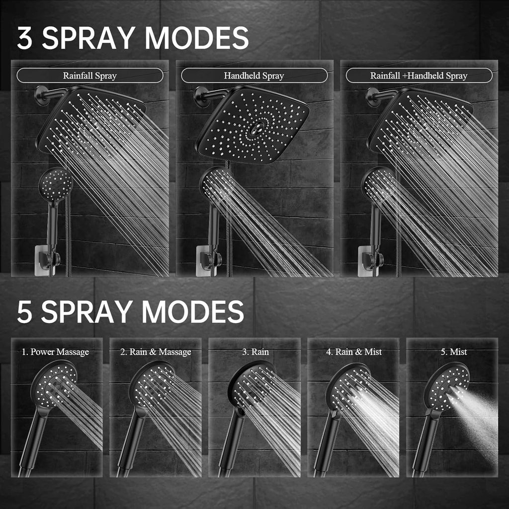 11.8 Inch Rain Shower Head with Handheld- High Pressure Dual Shower Heads with 5 Modes Handheld Spray Combo- Wide