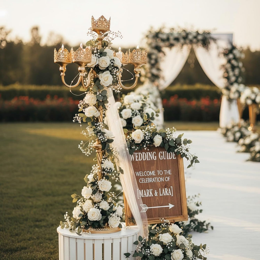 Gold Floor Candelabra, 40'' Tall Floor Candle Holders, 2 Pcs Metal 5 Arm Candelabra Centerpiece Decorations for 5