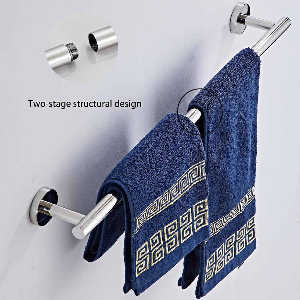Chrome Bathroom Hardware Set 5 Piece with Towel Racks , SUS304 Stainless Steel Bath Towel Bar Set, 24 Inch Wall