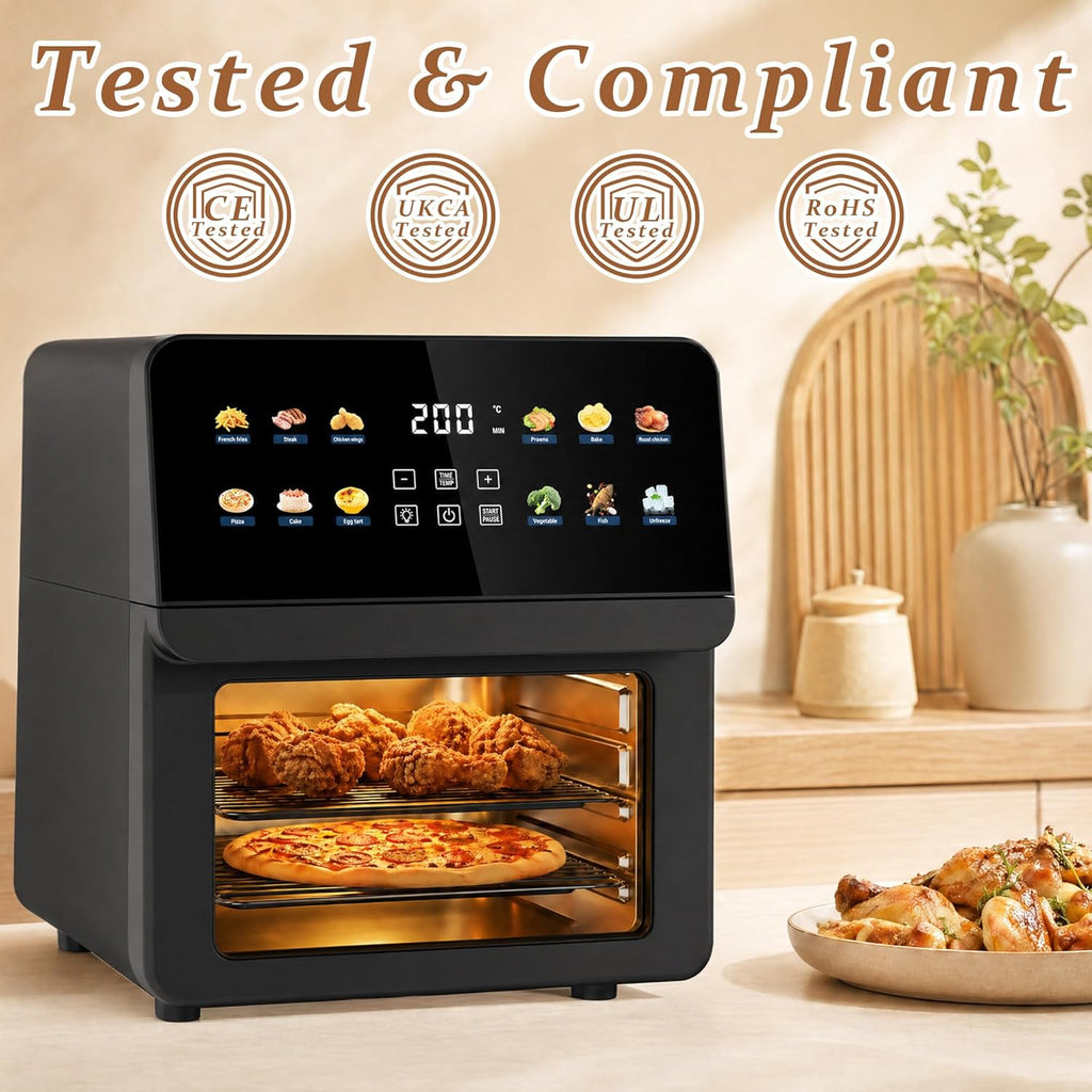 12QT Air Fryer Oven, 8-in-1 Air Fryer Toaster Oven Combo with 8 Presets, Family Size Countertop Oven with 2 Baking