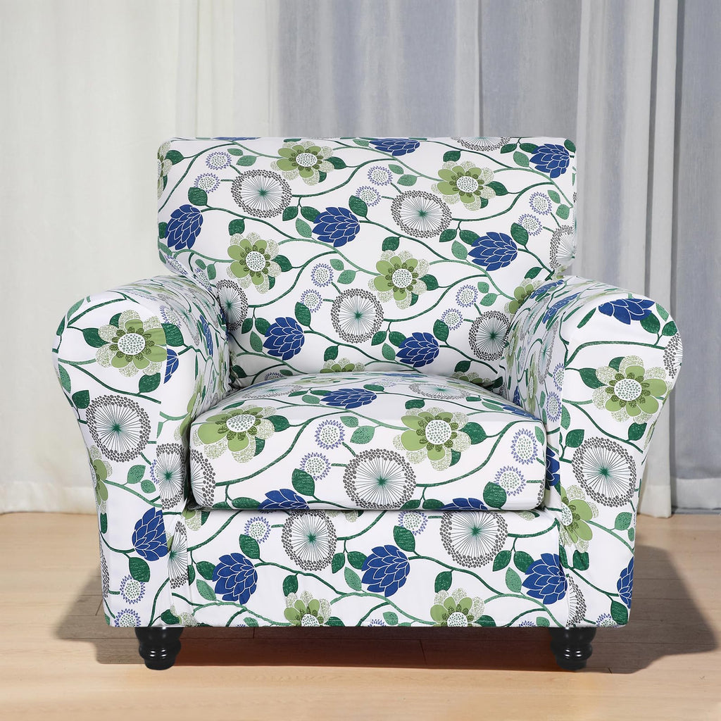 Stretch Sofa Cover Printed Couch Covers, Floral Pattern 2 Piece Armchair Slipcover with Separate Chair Cushion Cover