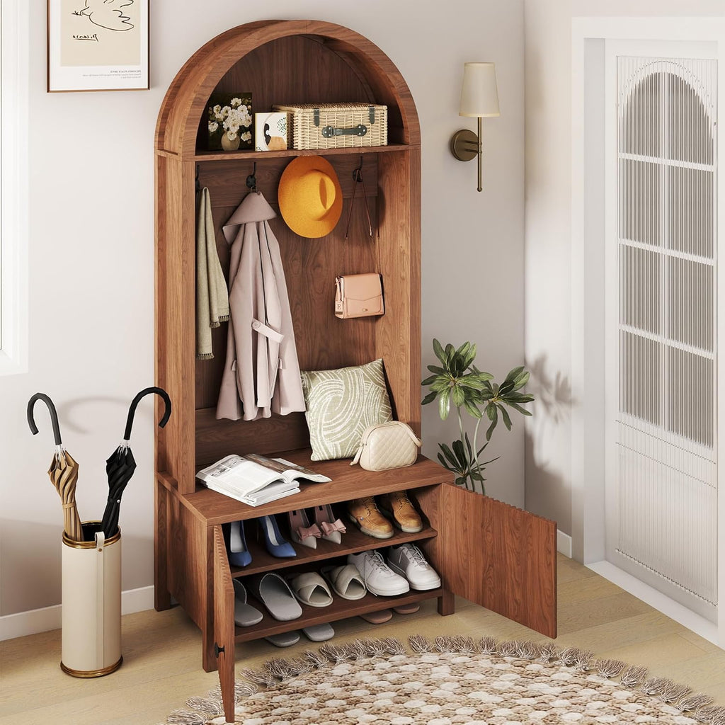 Hall Tree with Bench and Shoe Storage, Entryway Storage Bench with Coat Rack, 70.08" Tall Mudroom Rack with 4 Double