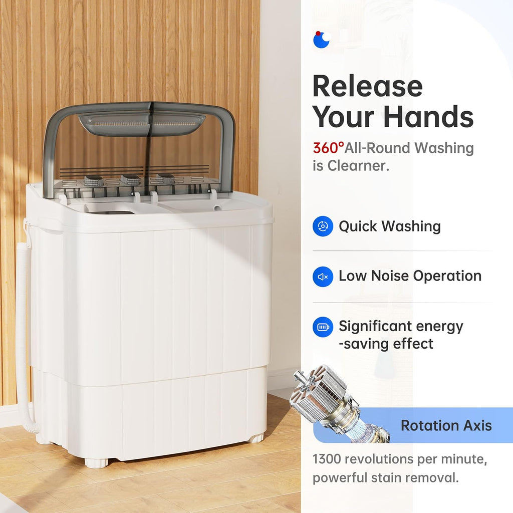 16Lbs Portable Washing Machine, Compact Single Tub Laundry Washer with Spin Dryer, Mini Semi-Automatic Washing Machine