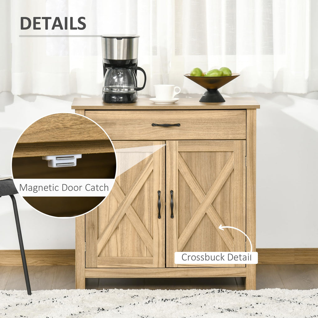Farmhouse Sideboard Buffet Cabinet Barn Door Natural Wood Effect