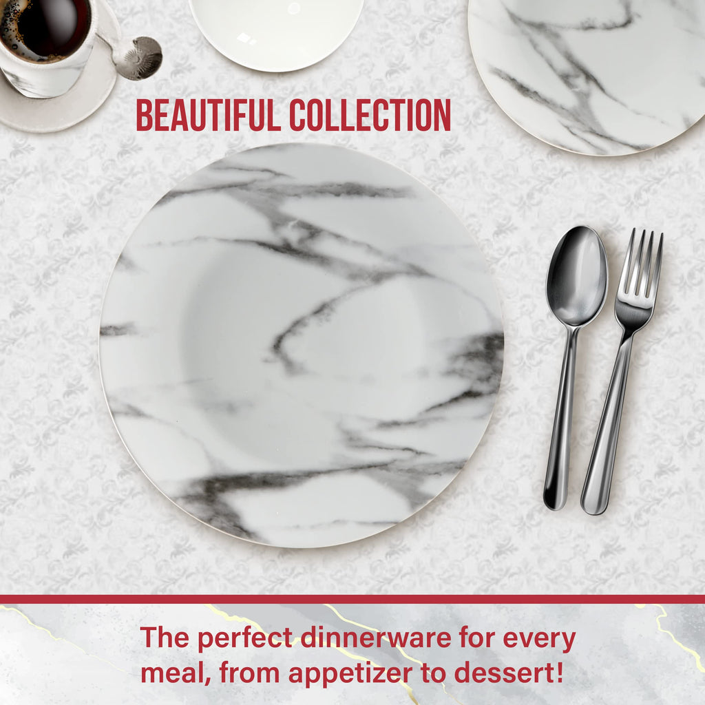 16-Piece Marble Dinnerware Set, Porcelain, White