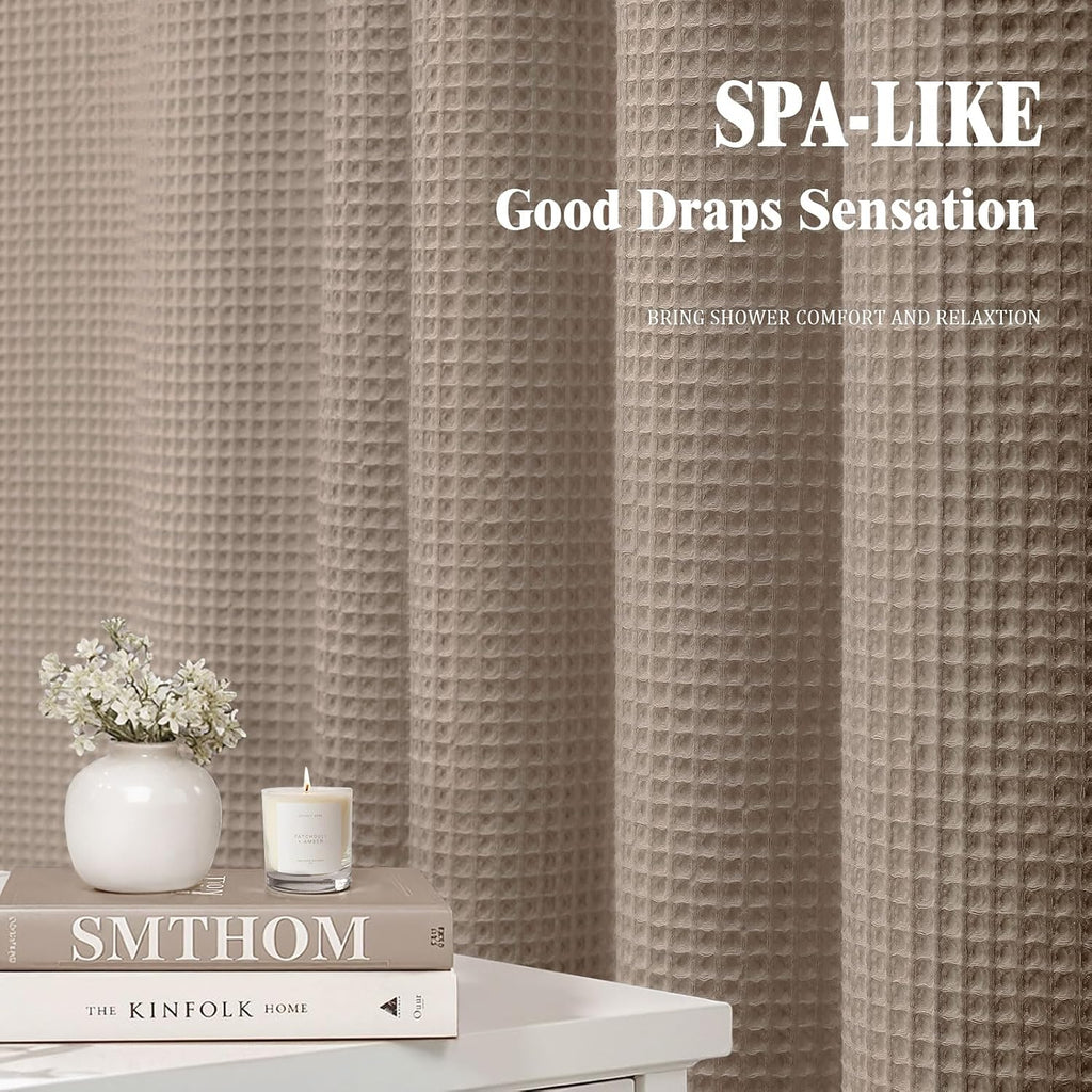 Waffle Weave Shower Curtain - Beige Cotton Fabric Texture Heavyweight Shower Curtain ,Washable,72Wx72L