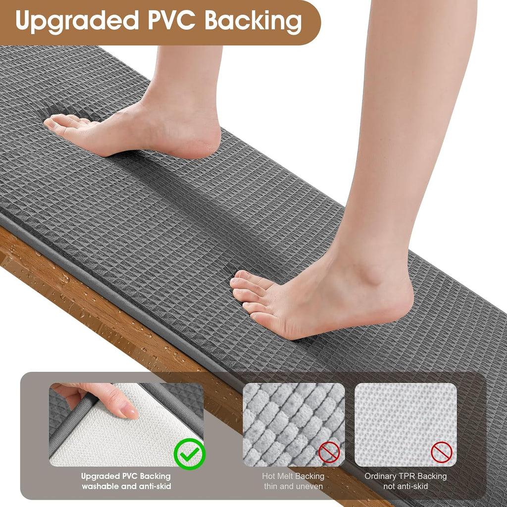 Memory Foam Bath Mat Set 3 Piece, Ultra Soft Absorbent Waffle Bathroom Rugs, Super Non-Slip PVC Backing Bath Rug