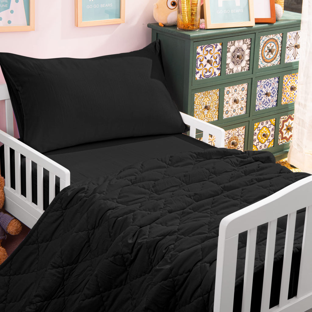 Toddler Microfiber Bedding Set, 4 Piece, Black